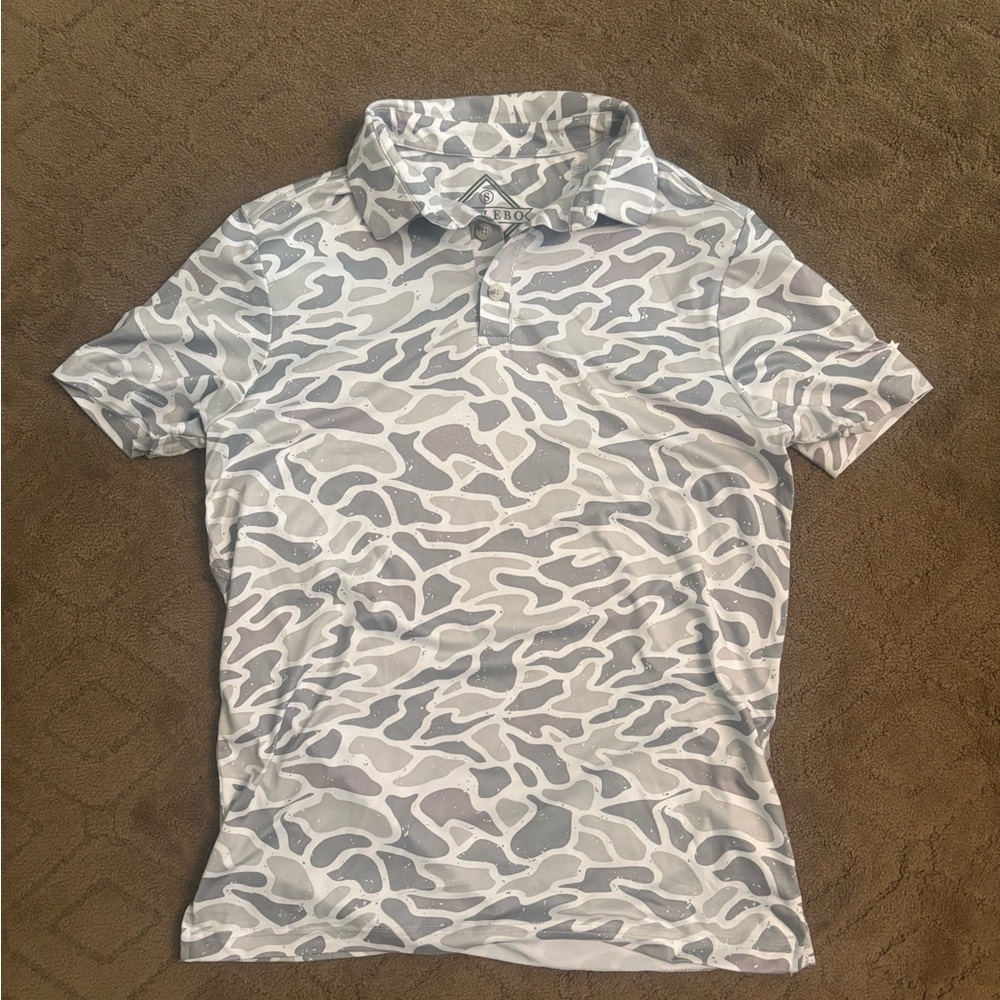 BURLEBO White and Gray Camouflage Polo Shirt
